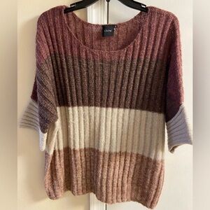Cliche Cozy Striped Sweater in Burgundy and Cream Medium